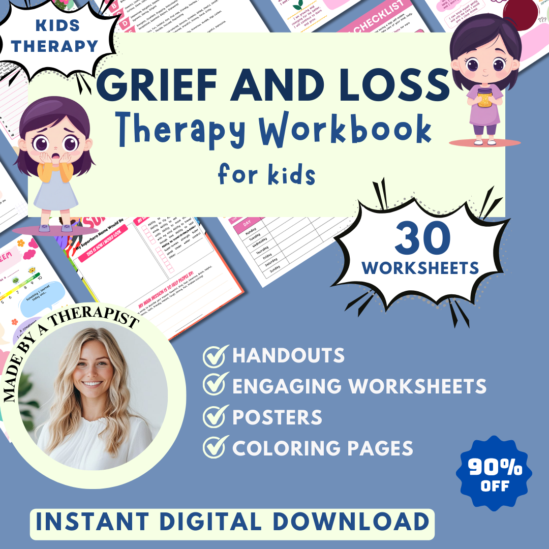 Kids Grief and Loss Worksheets, Therapy Workbook, Kids Therapy, Child Therapy and Group Therapy Resources