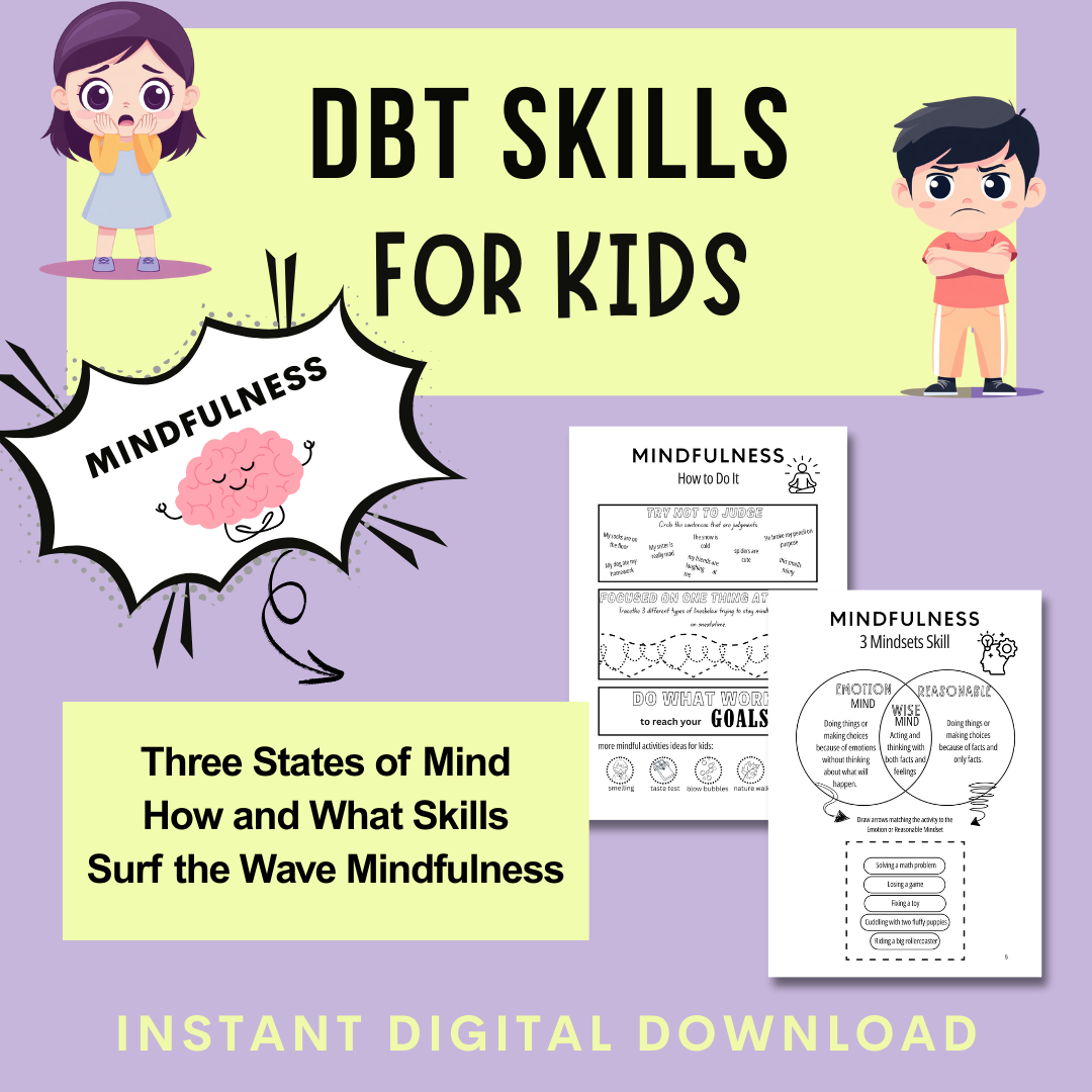 DBT Skills for Kids, Therapy Tools and Worksheets, Mental Health Printables, Cards, Instant Download