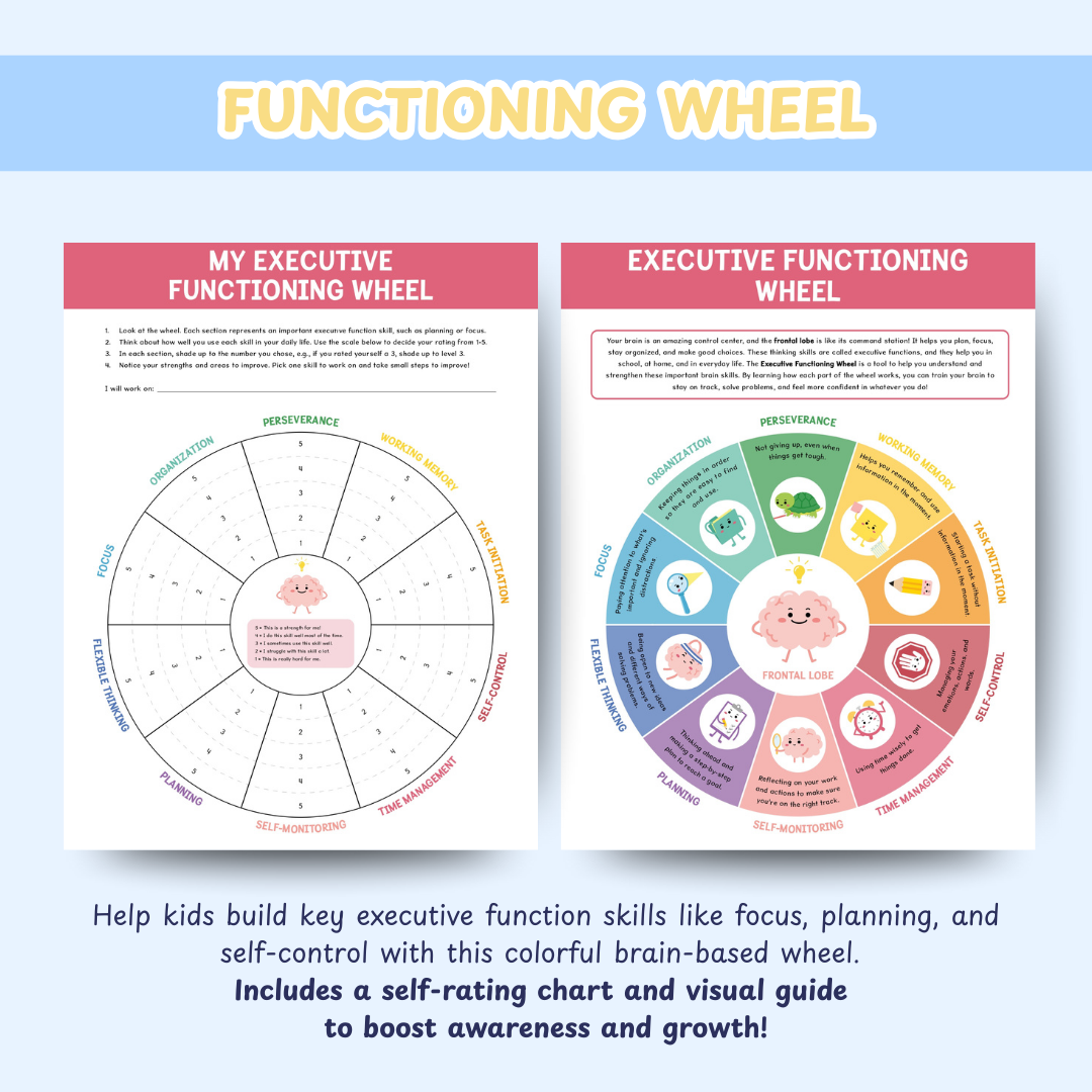 Kids ADHD Executive Functioning Success Pack, Calm Down Worksheets Kids Rewards, Family Daily Routine, Time Management, Breathing Exercises