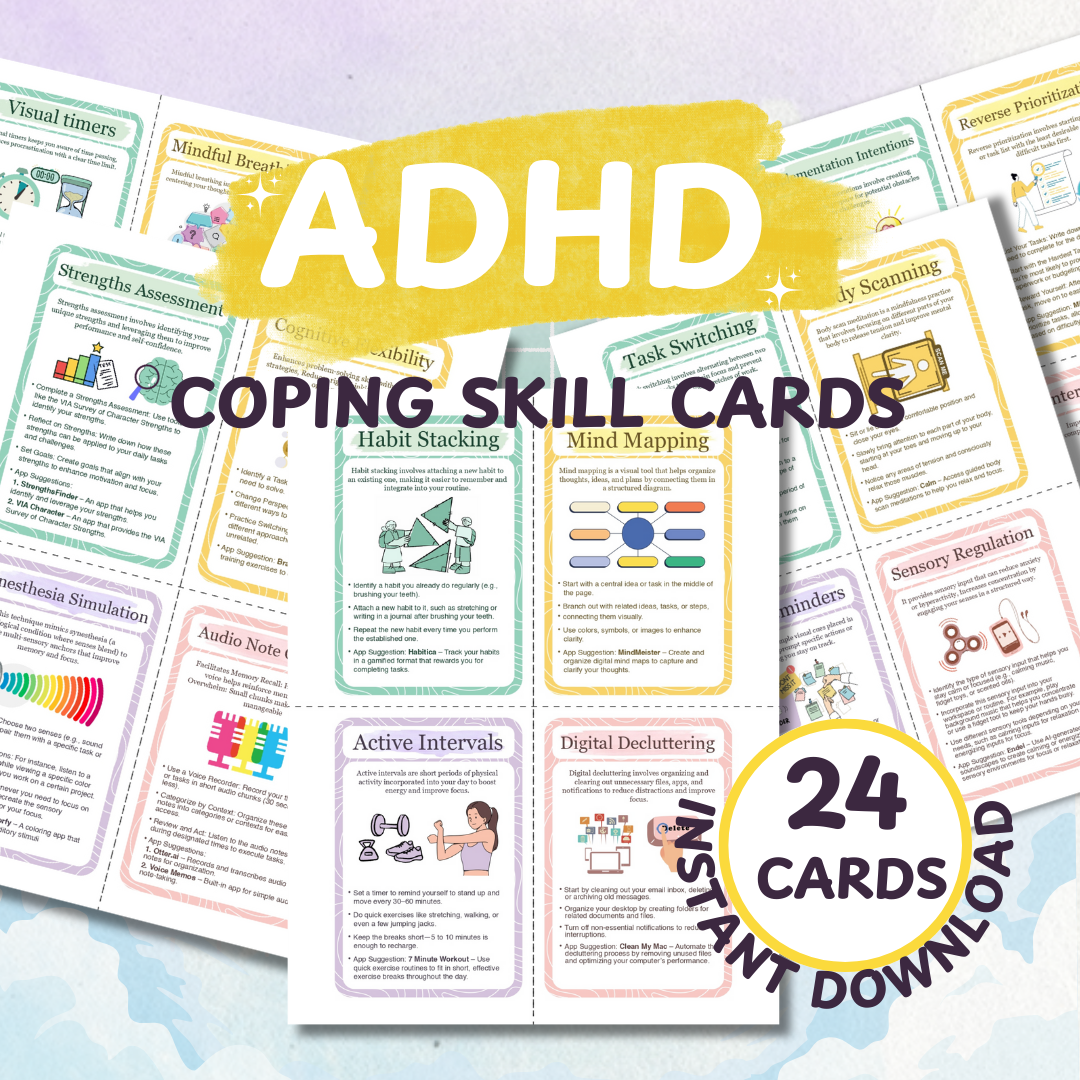ADHD Coping Skill Cards, 24 Flashcards