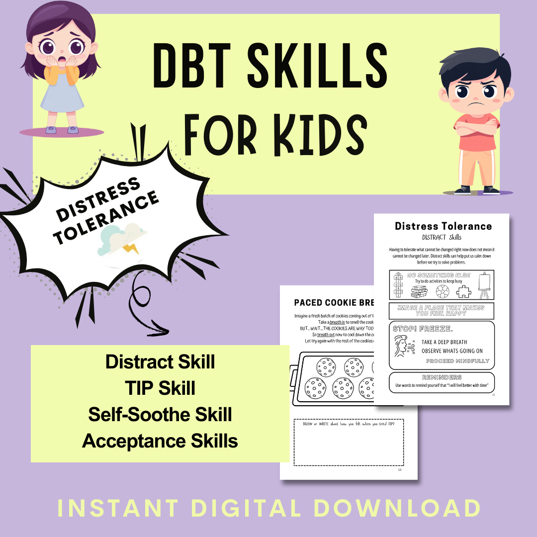 DBT Skills for Kids, Therapy Tools and Worksheets, Mental Health Printables, Cards, Instant Download