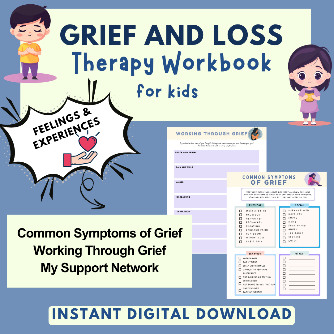 Kids Grief and Loss Worksheets, Therapy Workbook, Kids Therapy, Child Therapy and Group Therapy Resources