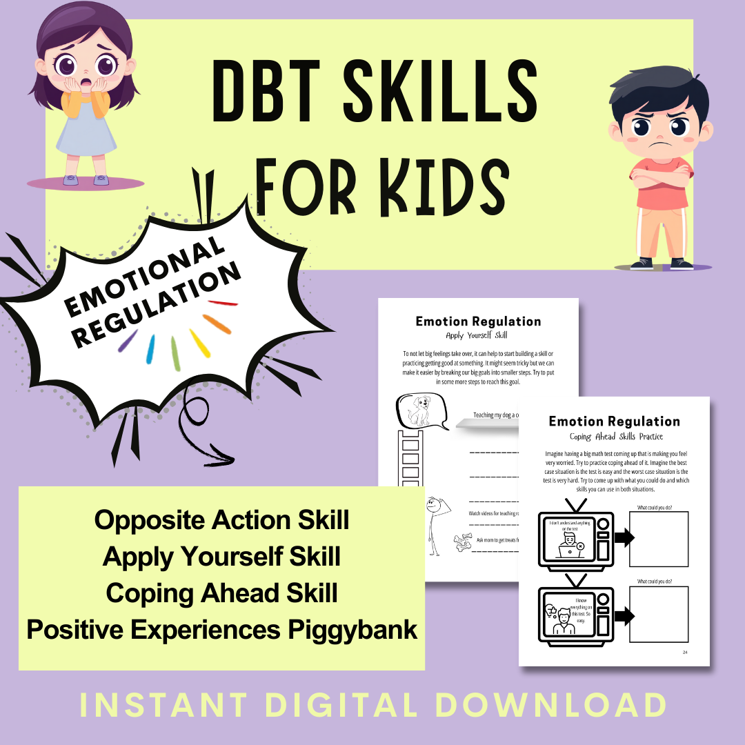 DBT Skills for Kids, Therapy Tools and Worksheets, Mental Health Printables, Cards, Instant Download