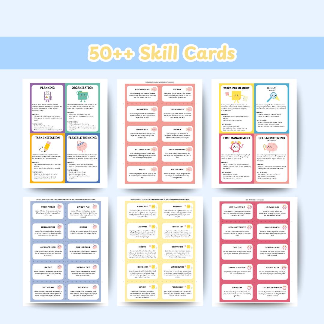 Kids ADHD Executive Functioning Success Pack, Calm Down Worksheets Kids Rewards, Family Daily Routine, Time Management, Breathing Exercises