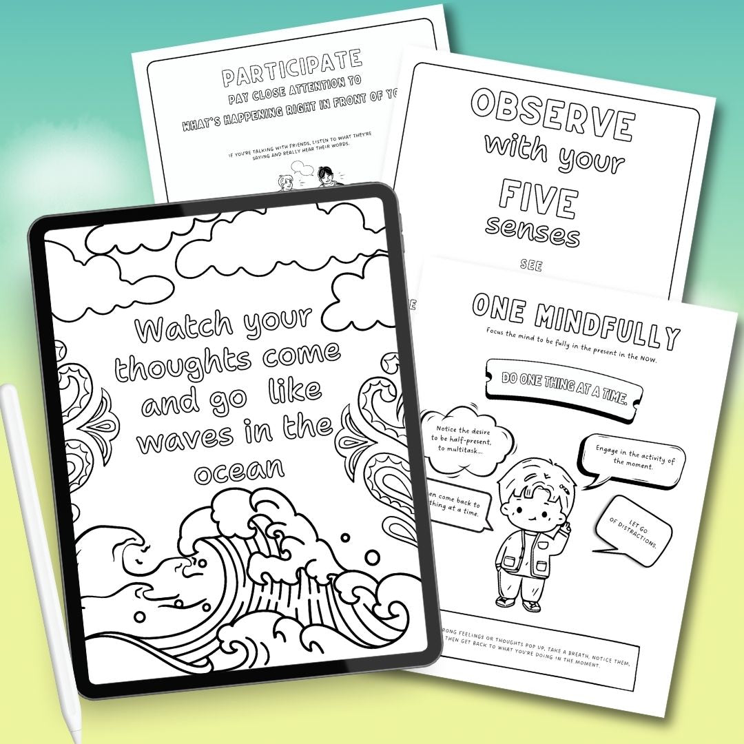 DBT Coloring Book, Dialectical Behavior Therapy Worksheet Bundle, Mental Health & Coping Skills