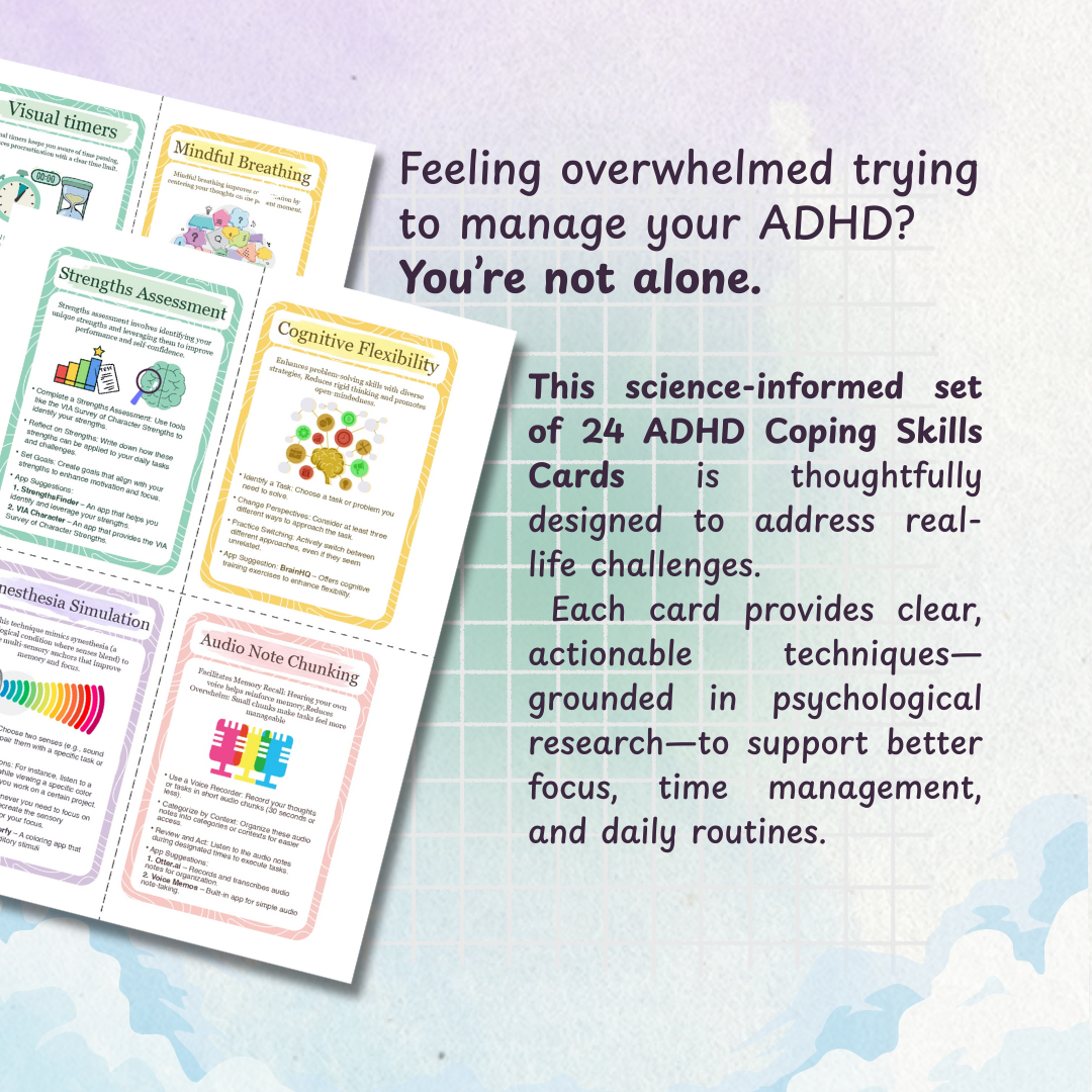 ADHD Coping Skill Cards, 24 Flashcards