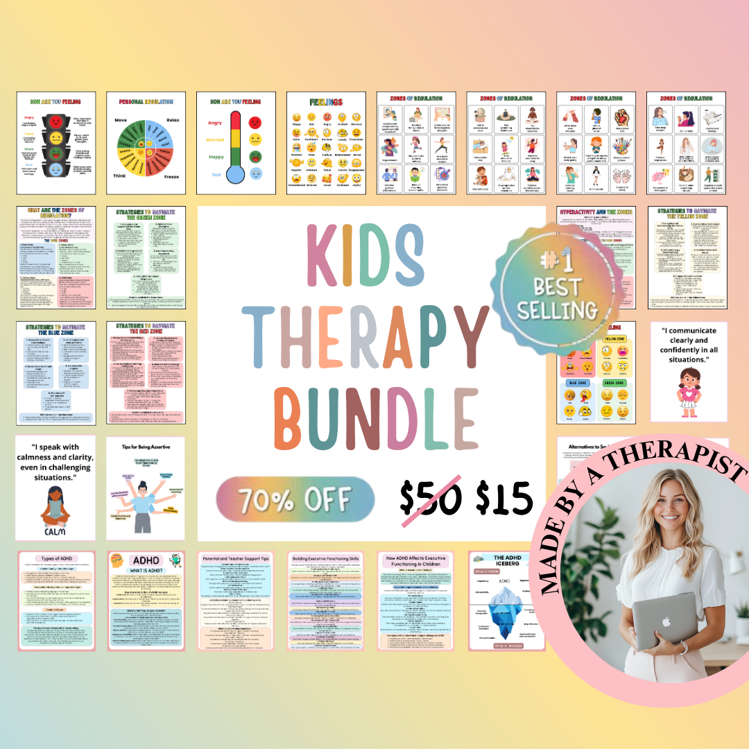 Kids Therapy Workbooks Bundle for Children, Emotional Regulation & Coping Skills for Kids, Play Therapy Worksheets, ACT