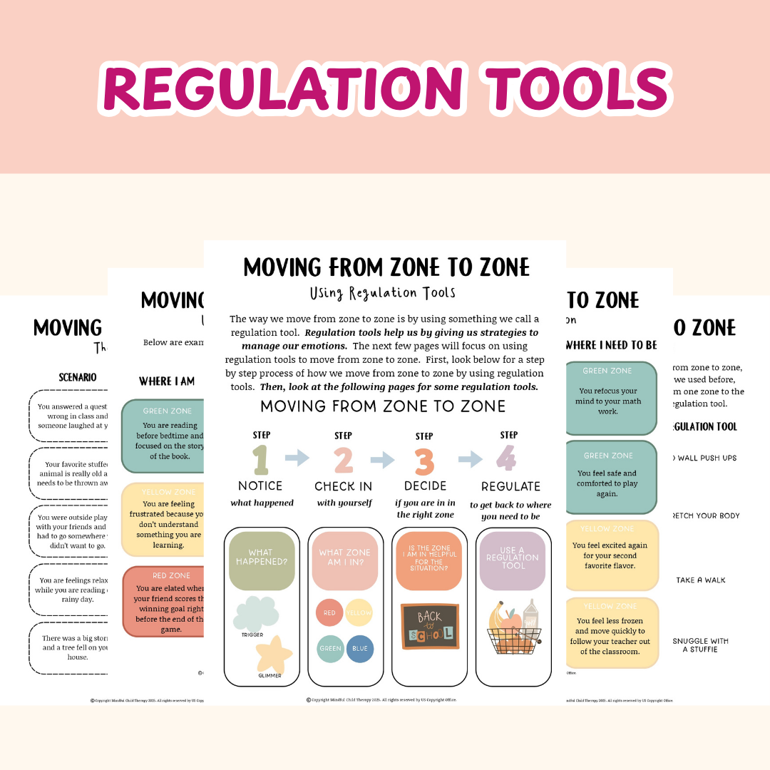 Zones of Regulation Emotional Regulation for Kids, Play Therapy Resources & Kids Therapy Workbook, Identifying Emotions for Kids, Kid Therapy