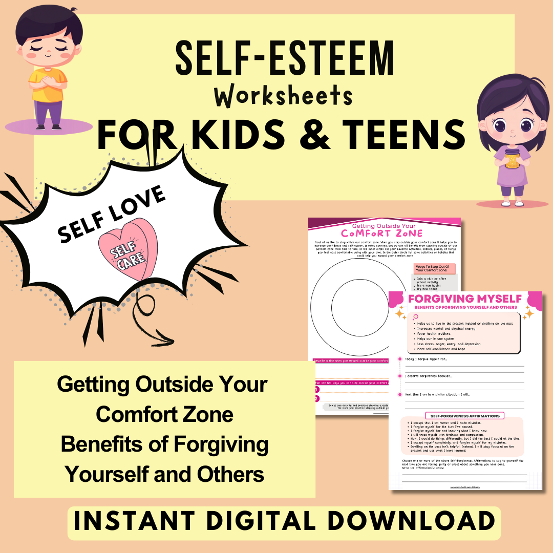 Self-Esteem Printable Bundle for Kids & Teens, My Strengths and Positive Qualities Worksheets, Daily Self-Esteem & Confidence