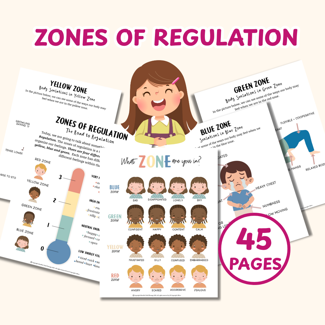 Zones of Regulation Emotional Regulation for Kids, Play Therapy Resources & Kids Therapy Workbook, Identifying Emotions for Kids, Kid Therapy