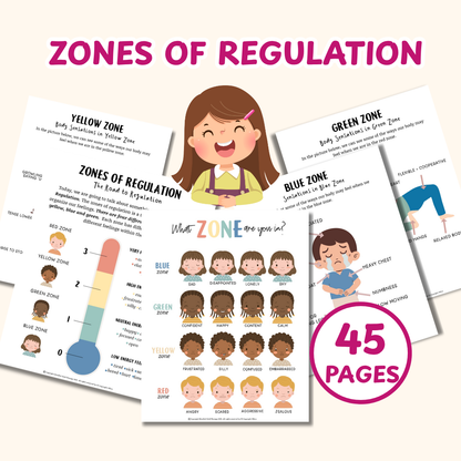 Zones of Regulation Emotional Regulation for Kids, Play Therapy Resources & Kids Therapy Workbook, Identifying Emotions for Kids, Kid Therapy