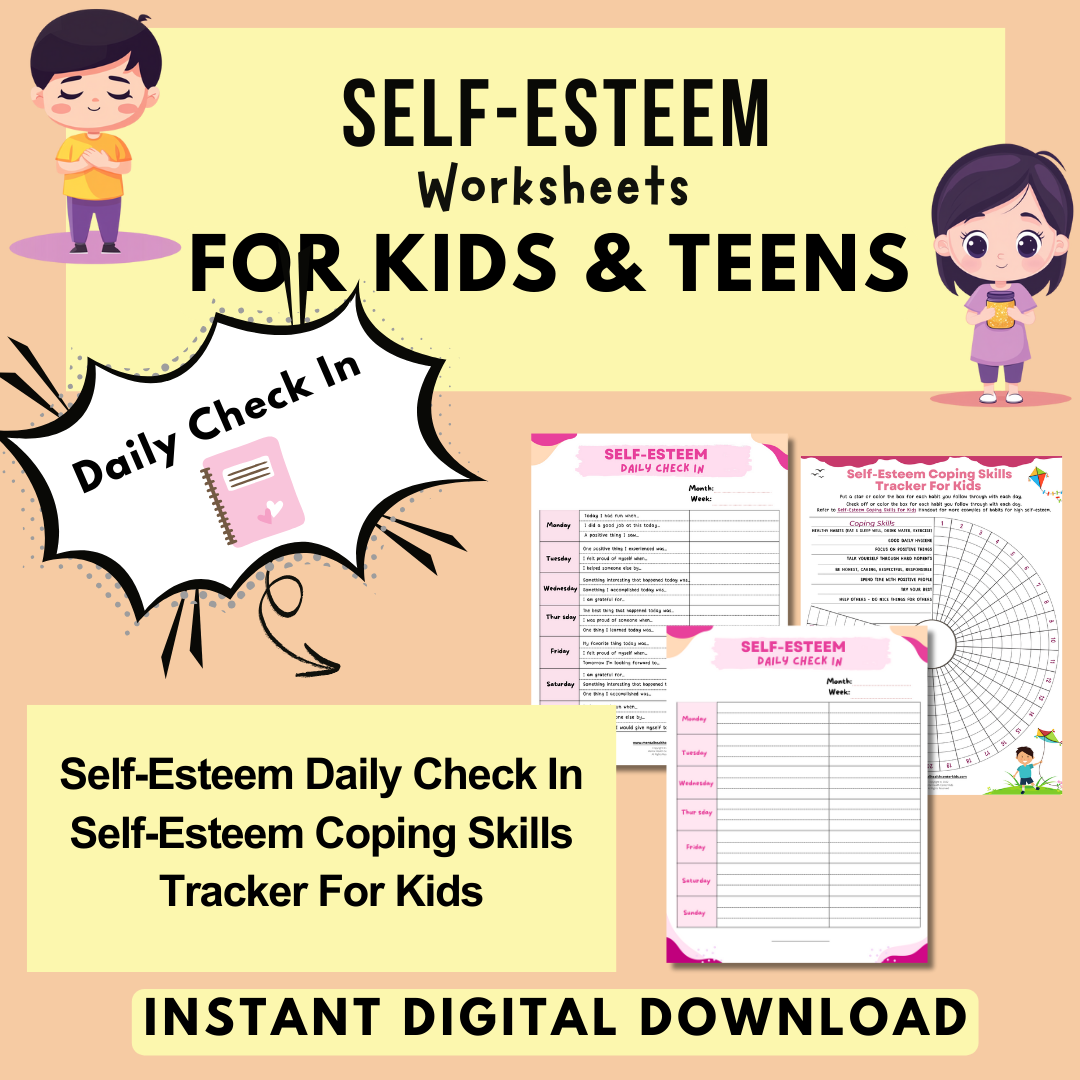 Self-Esteem Printable Bundle for Kids & Teens, My Strengths and Positive Qualities Worksheets, Daily Self-Esteem & Confidence