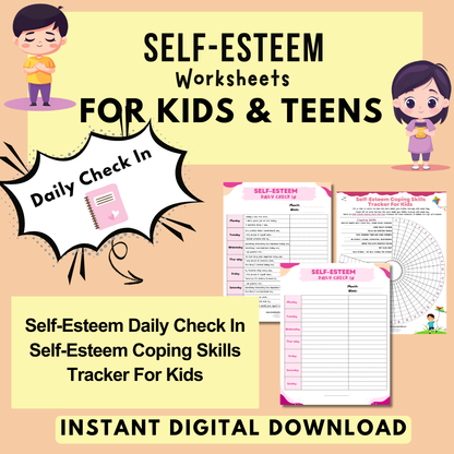 Self-Esteem Printable Bundle for Kids & Teens, My Strengths and Positive Qualities Worksheets, Daily Self-Esteem & Confidence