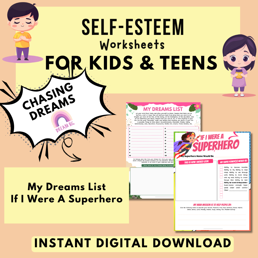 Self-Esteem Printable Bundle for Kids & Teens, My Strengths and Positive Qualities Worksheets, Daily Self-Esteem & Confidence