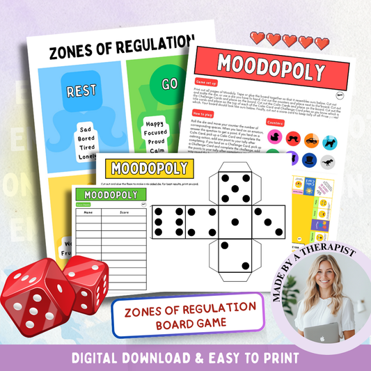Moodopoly, Zones of Regulation Board Game, Instant Download & Print, Emotional Tools for Kids