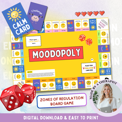Moodopoly, Zones of Regulation Board Game, Instant Download & Print, Emotional Tools for Kids