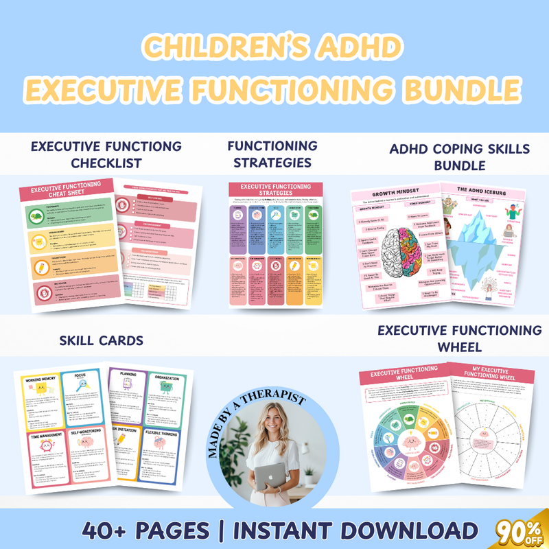 Kids ADHD Executive Functioning Success Pack, Calm Down Worksheets Kids Rewards, Family Daily Routine, Time Management, Breathing Exercises