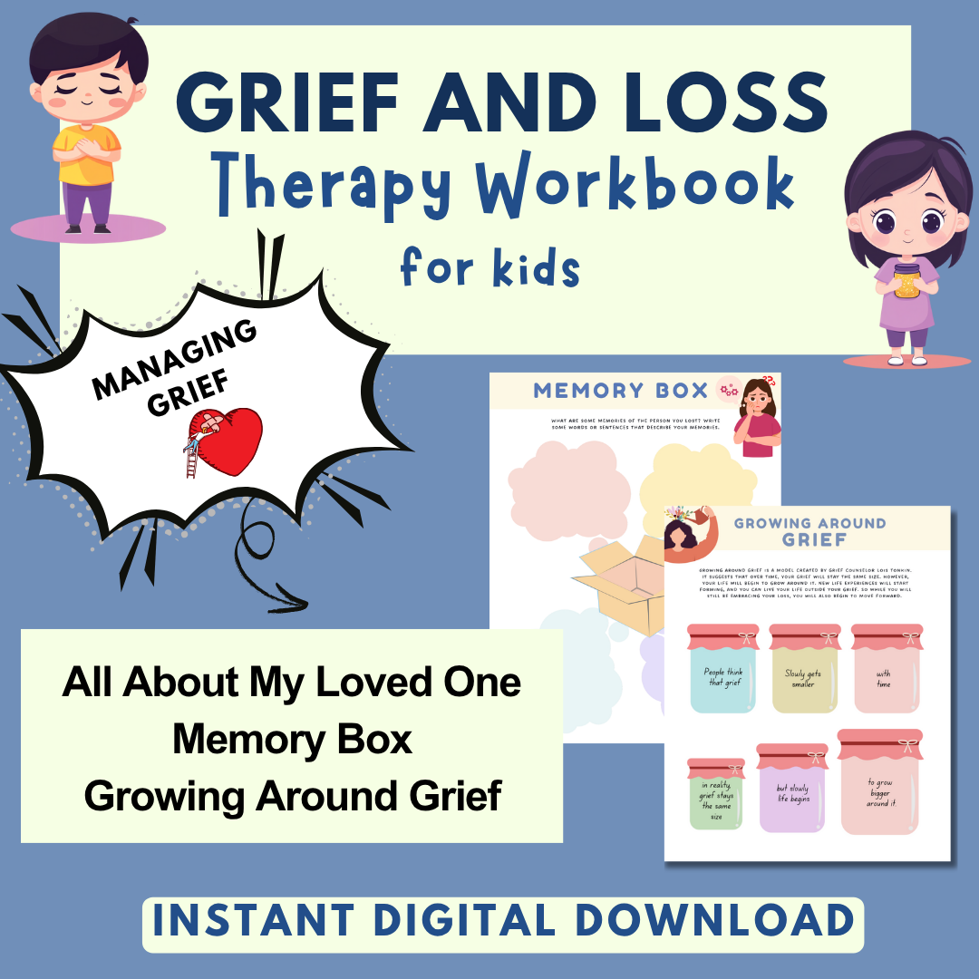 Kids Grief and Loss Worksheets, Therapy Workbook, Kids Therapy, Child Therapy and Group Therapy Resources