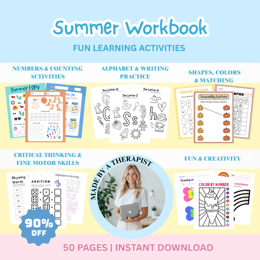 Summer Workbook for Kids, 50+ Fun & Engaging Worksheets, Spelling, Matching, Wordsearch, Math & Coloring Games