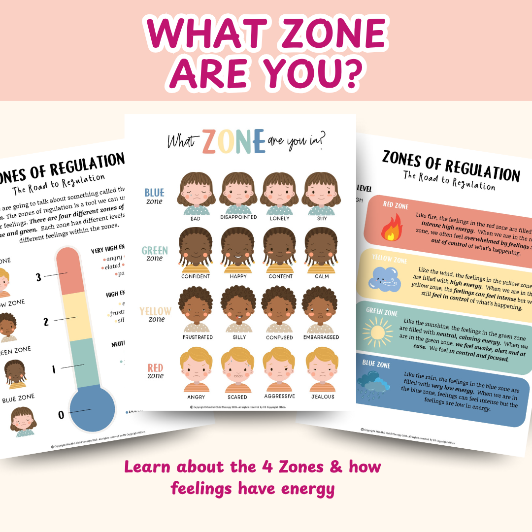 Zones of Regulation Emotional Regulation for Kids, Play Therapy Resources & Kids Therapy Workbook, Identifying Emotions for Kids, Kid Therapy