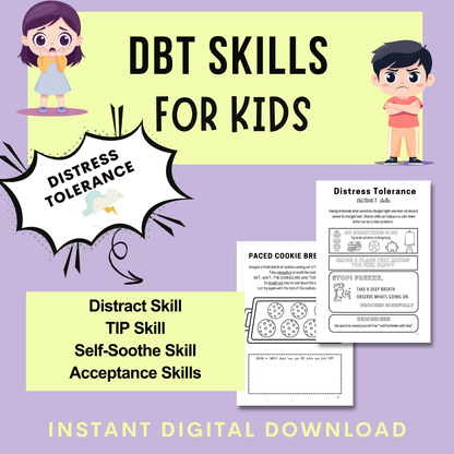 DBT Skills for Kids, Therapy Tools and Worksheets, Mental Health Printables, Cards, Instant Download