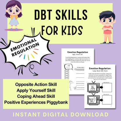 DBT Skills for Kids, Therapy Tools and Worksheets, Mental Health Printables, Cards, Instant Download