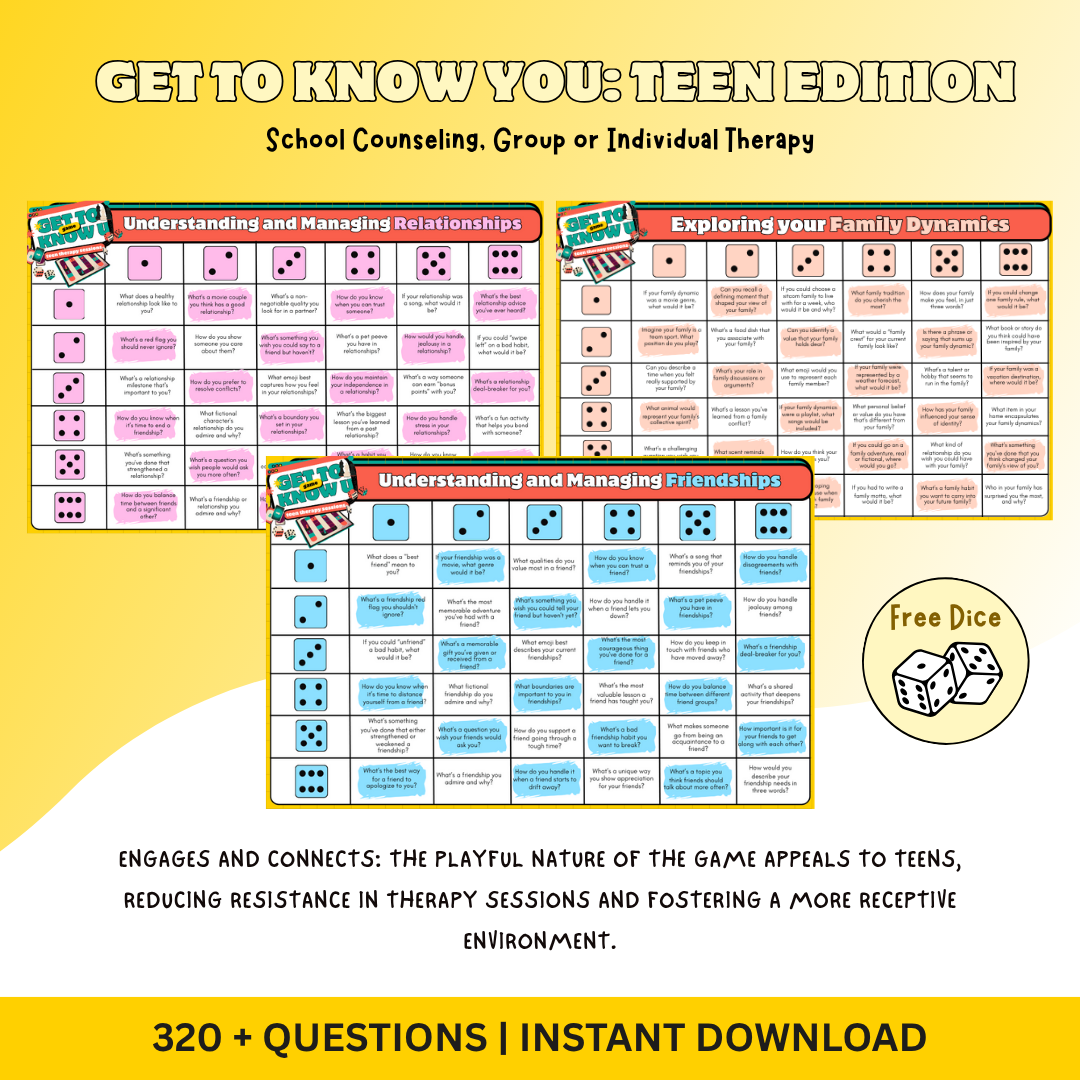 School Counseling & Dice Game for Kids and Teens