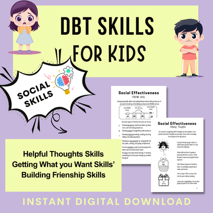 DBT Skills for Kids, Therapy Tools and Worksheets, Mental Health Printables, Cards, Instant Download