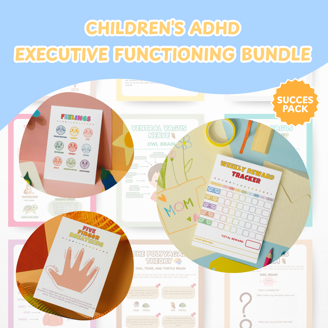 Kids ADHD Executive Functioning Success Pack, Calm Down Worksheets Kids Rewards, Family Daily Routine, Time Management, Breathing Exercises