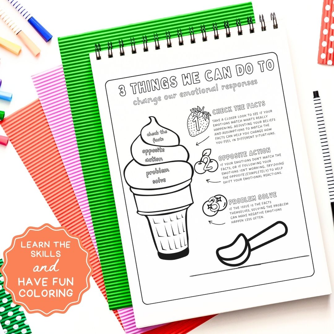 DBT Coloring Book, Dialectical Behavior Therapy Worksheet Bundle, Mental Health & Coping Skills