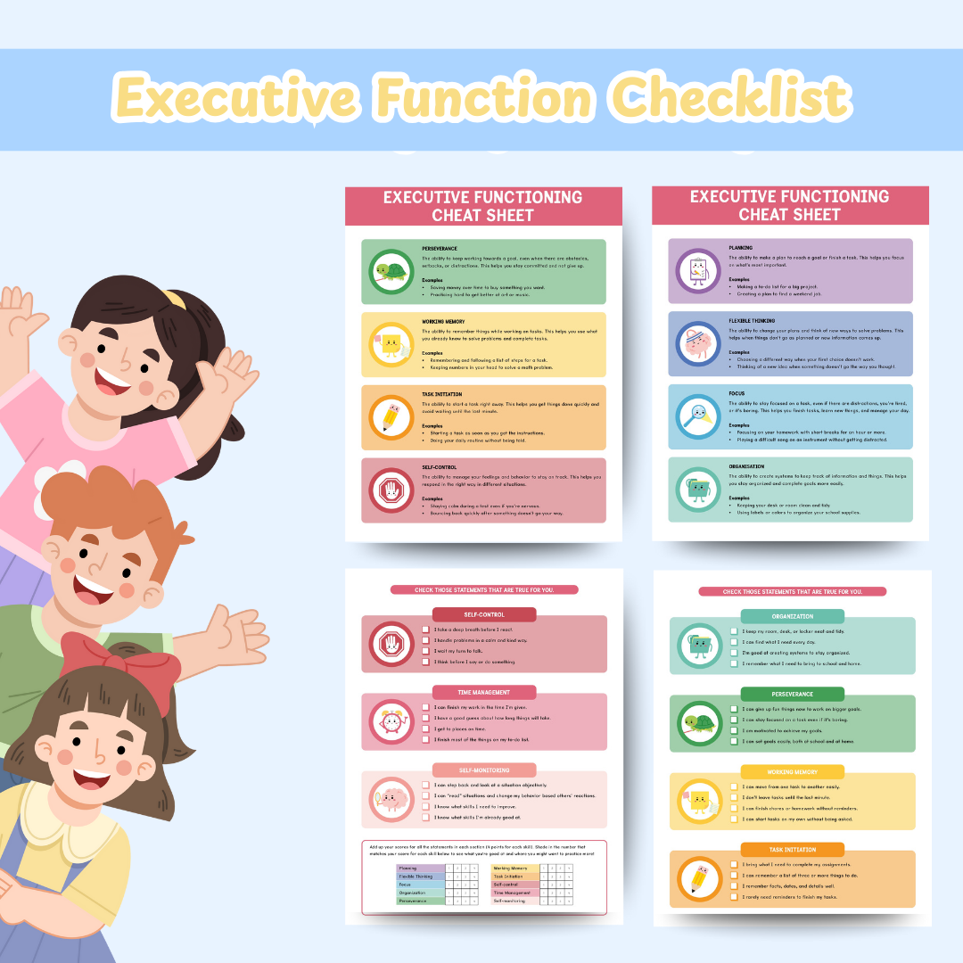 Kids ADHD Executive Functioning Success Pack, Calm Down Worksheets Kids Rewards, Family Daily Routine, Time Management, Breathing Exercises