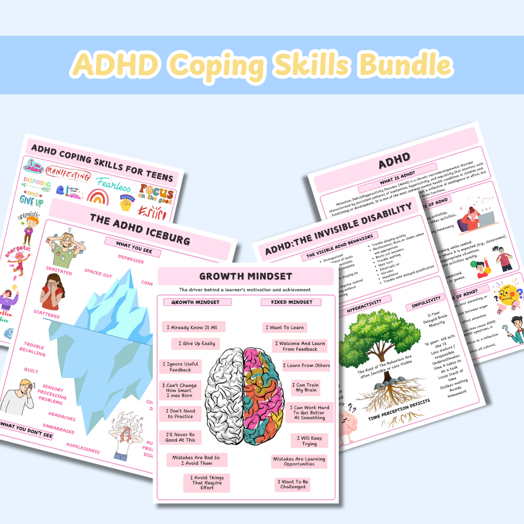 Kids ADHD Executive Functioning Success Pack, Calm Down Worksheets Kids Rewards, Family Daily Routine, Time Management, Breathing Exercises