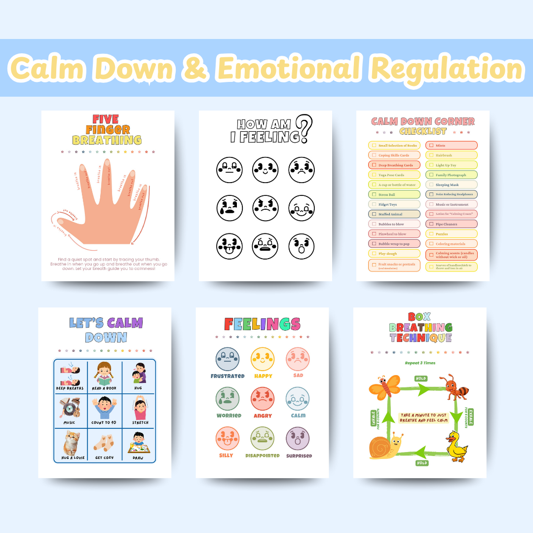 Kids ADHD Executive Functioning Success Pack, Calm Down Worksheets Kids Rewards, Family Daily Routine, Time Management, Breathing Exercises
