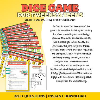 School Counseling & Dice Game for Kids and Teens