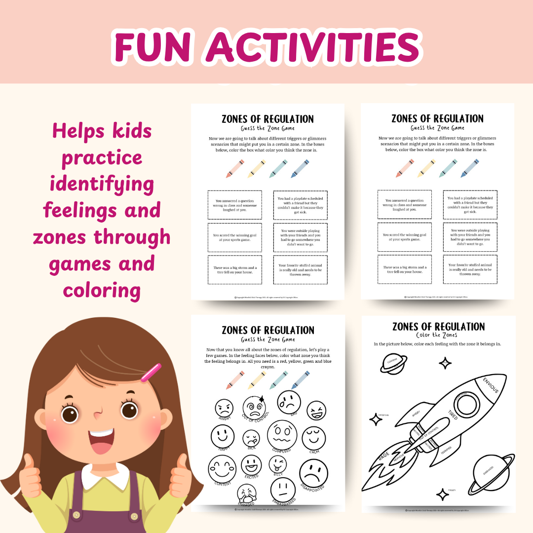 Zones of Regulation Emotional Regulation for Kids, Play Therapy Resources & Kids Therapy Workbook, Identifying Emotions for Kids, Kid Therapy