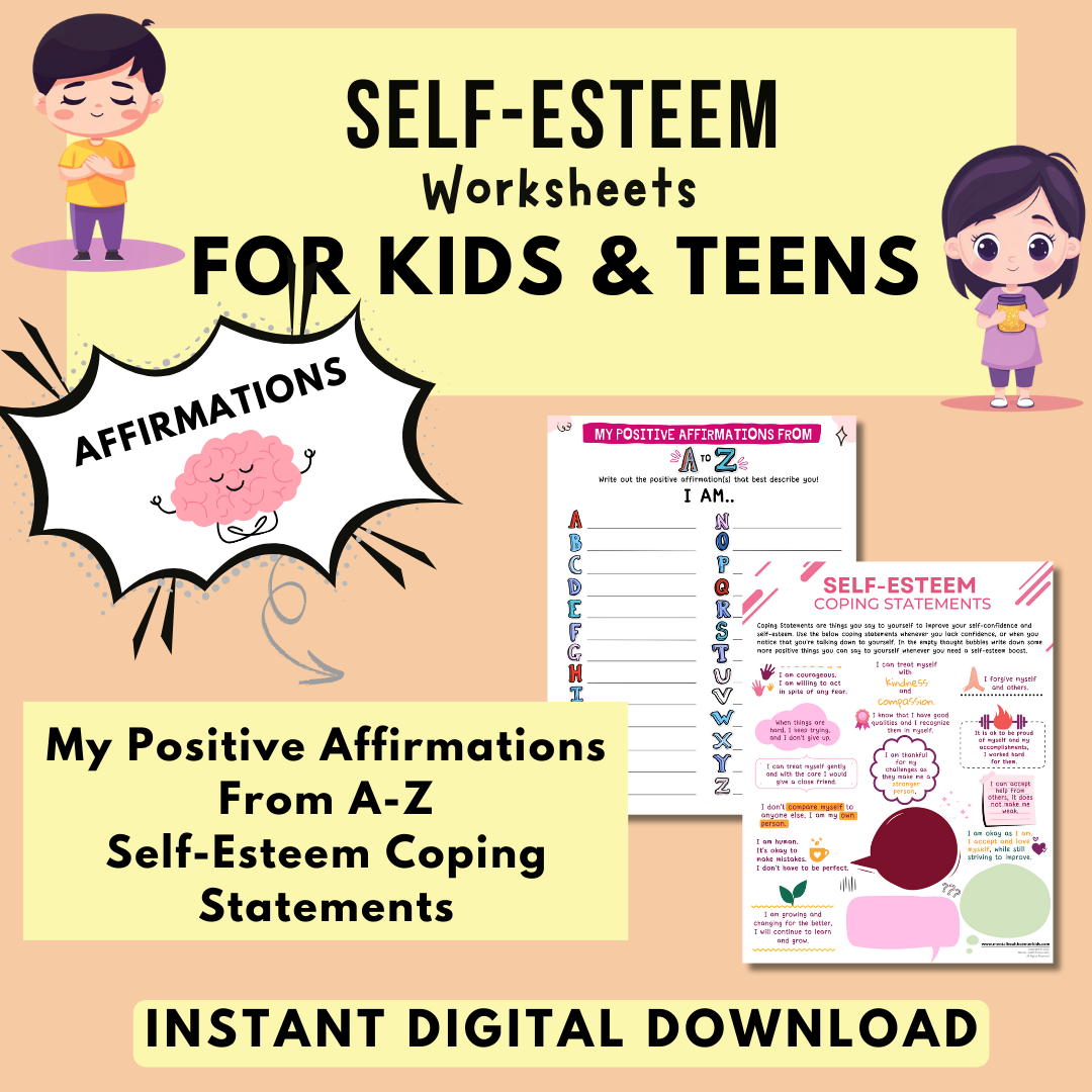 Self-Esteem Printable Bundle for Kids & Teens, My Strengths and Positive Qualities Worksheets, Daily Self-Esteem & Confidence