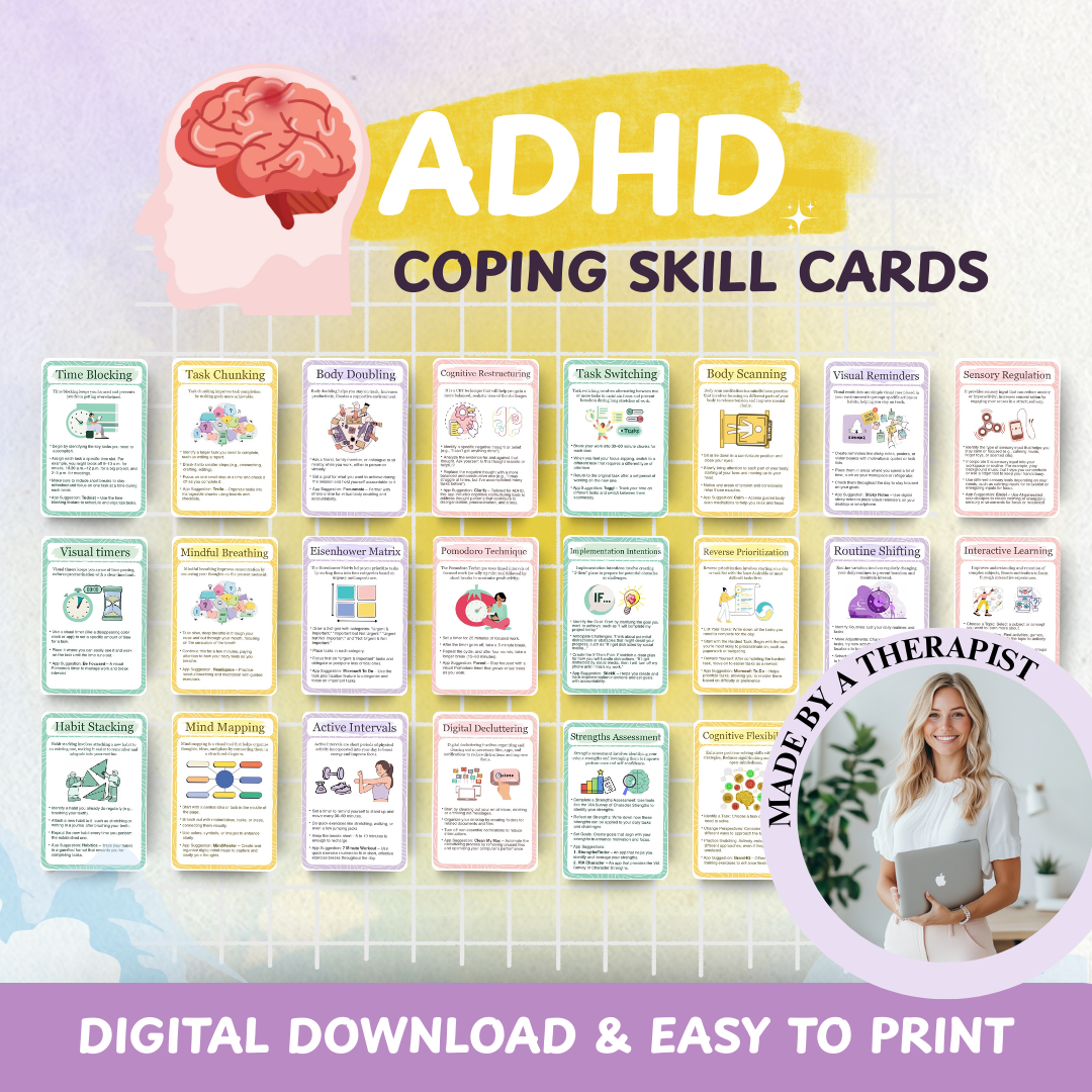 ADHD Coping Skill Cards, 24 Flashcards