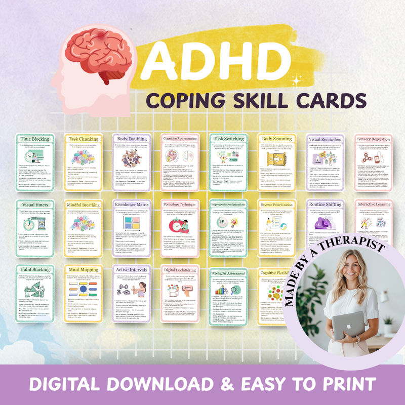 ADHD Coping Skill Cards, 24 Flashcards