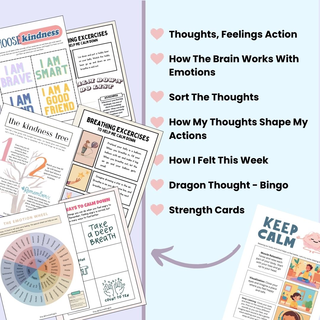 Emotional Regulation Bundle for Kids, Calming Exercises, Strength Cards, Breathing Exercises, How to Stay Calm